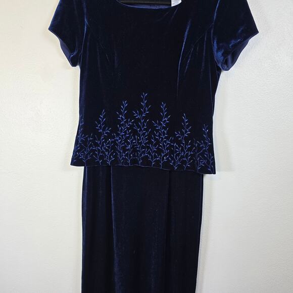 90s Jessica Howard Velvet Maxi Dress Women's 6 Blue Embroider Bead Dark Romantic - Picture 12 of 12